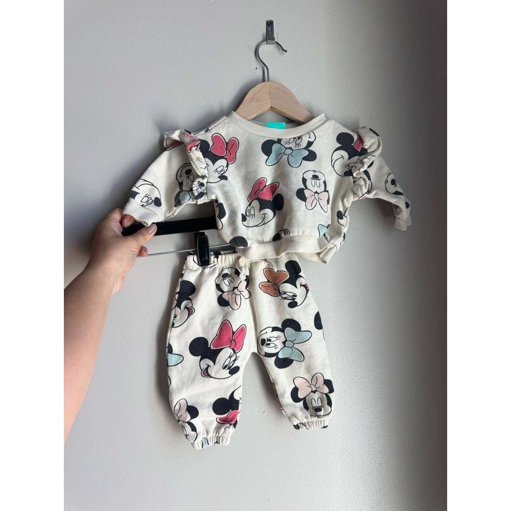 Disney Minnie Mouse Pastel Sweatshirt Jogger Set Ruffle Sleeve 0-3M Scandi - Picture 2 of 4